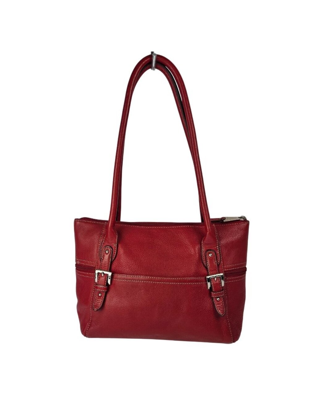 Tignanello Pebbled Leather Belt Buckle Satchel Shoulder Bag Red